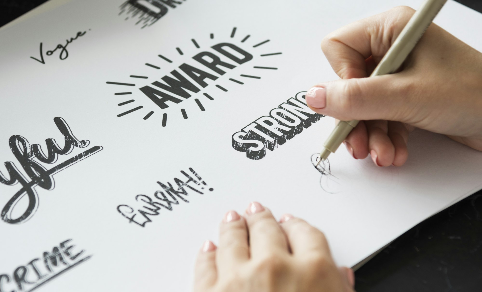 woman drawing illustartion pad paper palette font design words